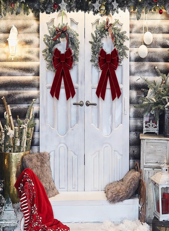 Ftuuo Large Burgundy Velvet Christmas Wreath Bow, 11 * 21" Xmas Premade Vintage Red Velvet Bow for Wreaths for Indoor Outdoor Tree Topper Door Garland Holiday Party Winter Decor - Image 4